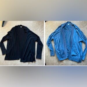 Lot of 2 Gap Factory Women's Open Front Slub Knit Cardigans - L - Black & Blue